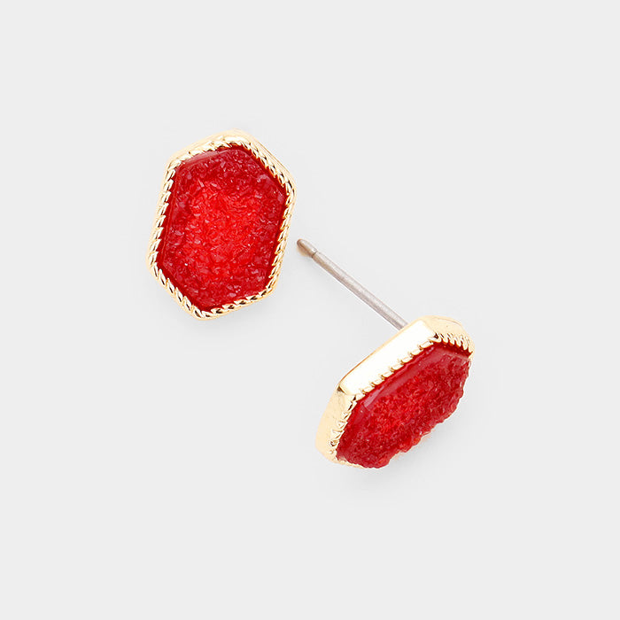 Hex Druzy Studs