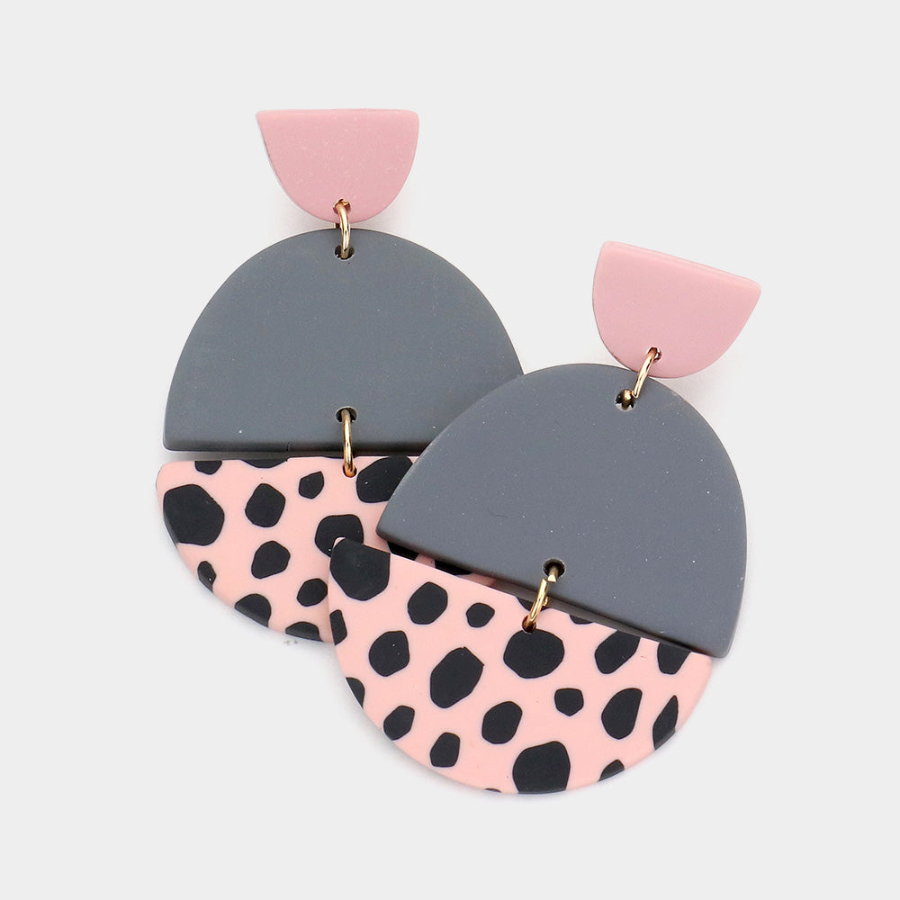 Pink & Gray Clay Link Dangle Earrings